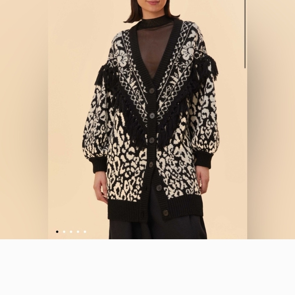 Farm Rio Pineapple Garden Jacquard Bubble Sleeve Cardigan
